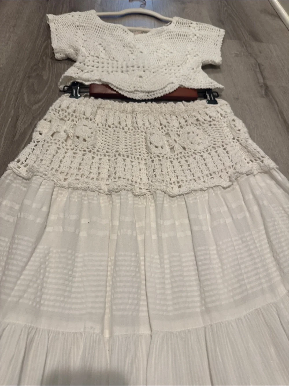 Free People White Tiered Crochet Waist Maxi Skirt and top (its a set ) - Picture 3 of 4
